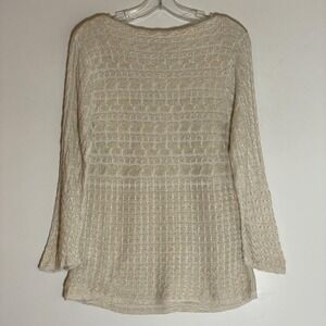 Ruby Rd. Sweater Womens Large White Metallic Knit Boat Neck Tunic Long Sleeve